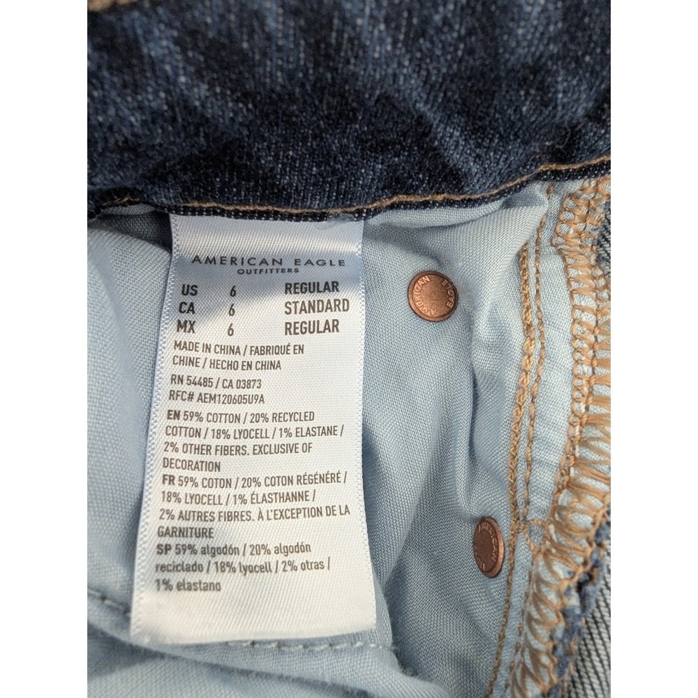American Eagle Low Rise Baggy Wide Leg Jeans Blue Raw Hem Size 6 Regular Stretch - Picture 7 of 11